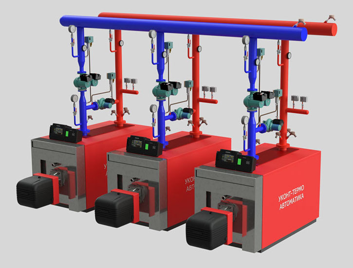 Автоматика и щиты управления для каскада промышленных котлов и управление котельной через интернет.