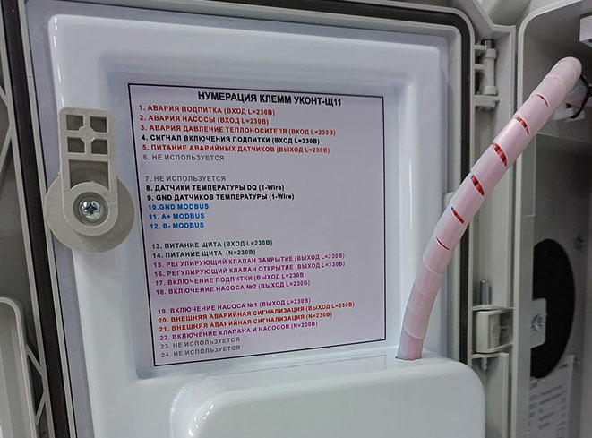 Щит управления контуром отопления и ГВС "УКонт-Щ11" внумерация клемм.