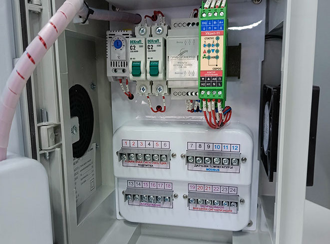 Щит управления контуром отопления и ГВС "УКонт-Щ11" вид на компоненты.